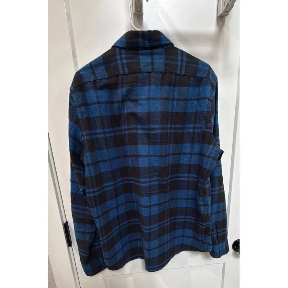 J.Crew Flannel Shirt Men's Large‎ Blue Black Plaid 100% Cotton Button Down
